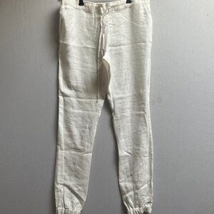 Black Ficus White 100% Linen Relaxed Fit Unisex Jogger Pants L (Men's M tag)